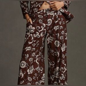 Anthropologie Dark  6P Women’s chocolate Floral Wide-Leg Pants
